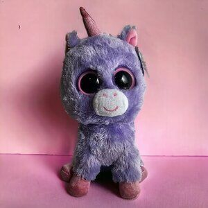 Ty Beanie Boos Rainbow the Unicorn Plush Stuffed Animal Purple Tag Solid Eyes 6"